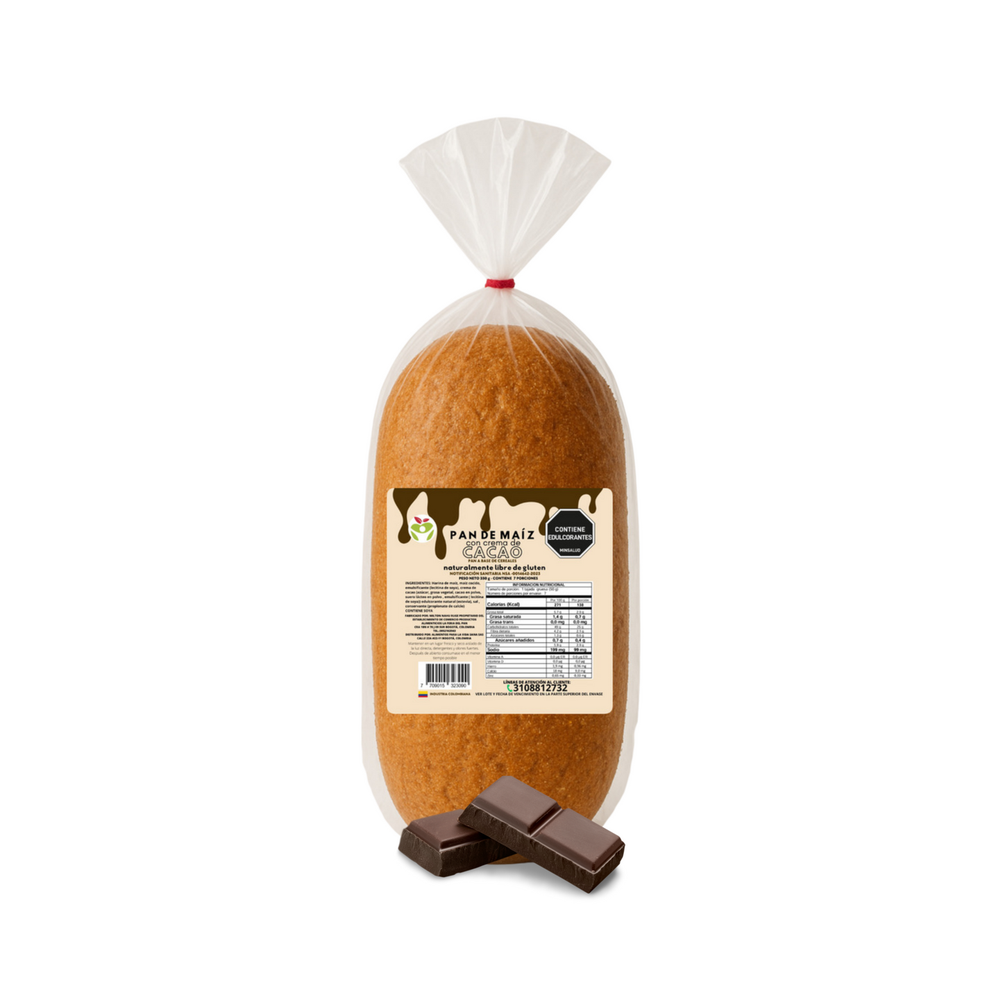 Pan de Maíz Relleno con Crema de Cacao 350g · Sin Gluten - AlimVida