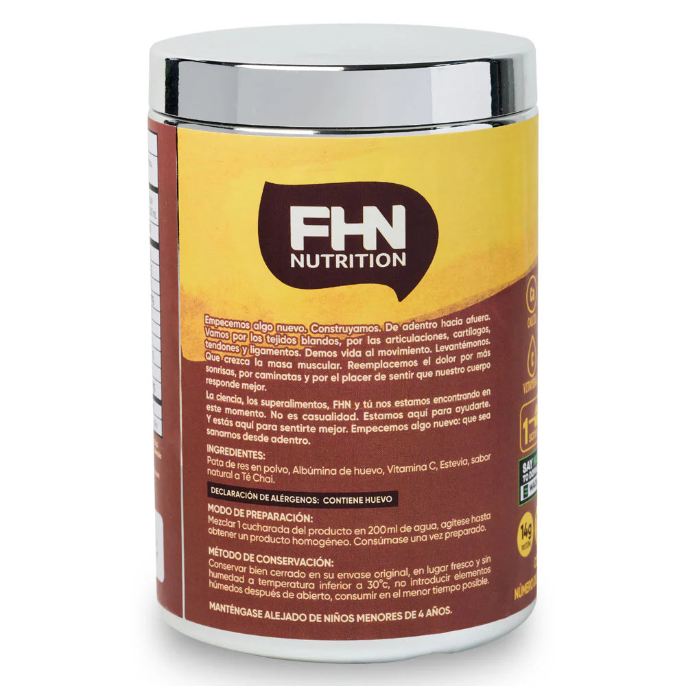 Envase de Hoof Proteína Chai Cream FHN Nutrition, superalimento en polvo para articulaciones y masa muscular
