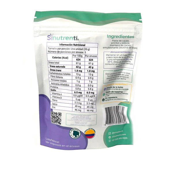 Chips de Chocolate Zero 60% Cacao  - Sinutrenti