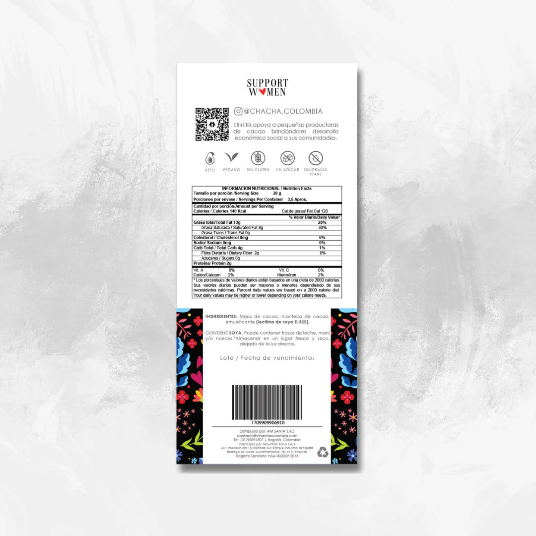 Chocolate Extra Dark 100% Cacao · Sin Azúcar - Chacha