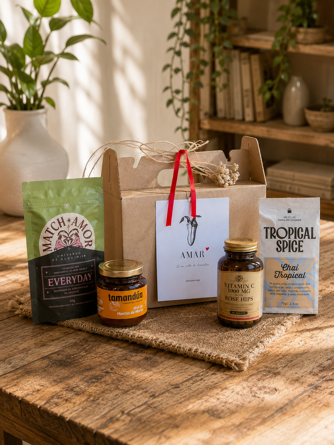 Caja Bienestar Integral con matcha, miel, vitamina C e infusión chai tropical
