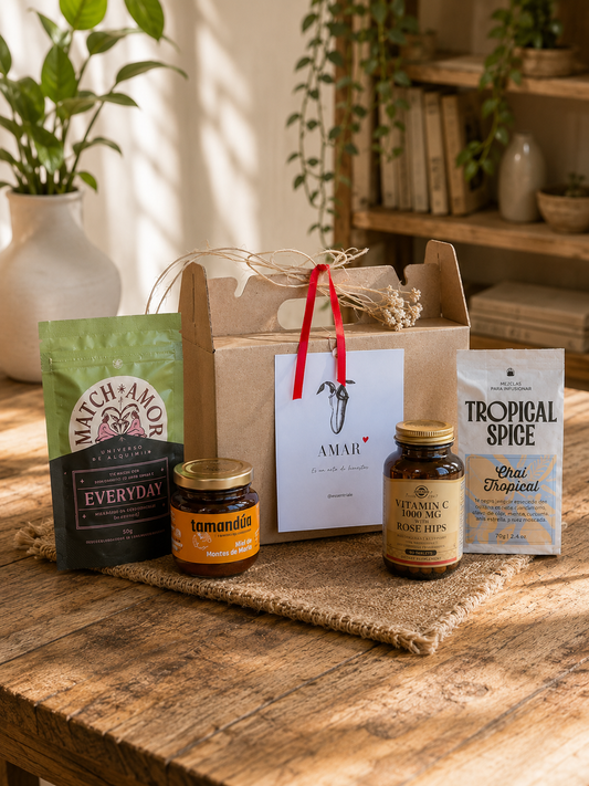 Caja Bienestar Integral con matcha, miel, vitamina C e infusión chai tropical